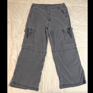 American Eagle Pants Size 14 Short Blue Cargo Wide Leg Baggy Lyocell Stretch